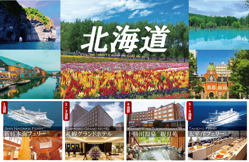 宿泊/6泊 16食・フェリーで行く北海道周遊7日間～札幌・小樽・富良野・十勝川